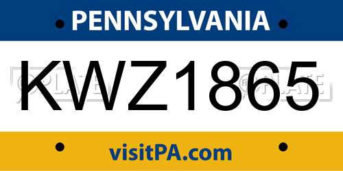 KWZ1865 Pennsylvania License Plate