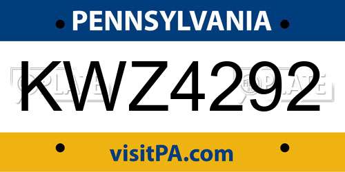 KWZ4292 Pennsylvania License Plate