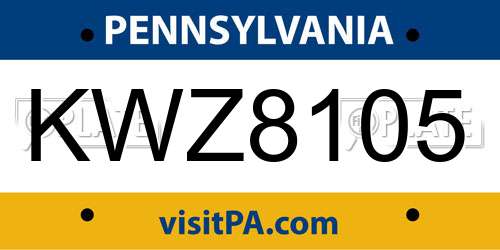 KWZ8105 Pennsylvania License Plate