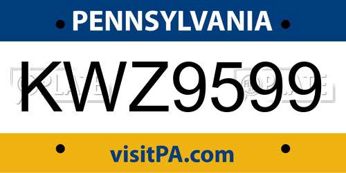 KWZ9599 Pennsylvania License Plate