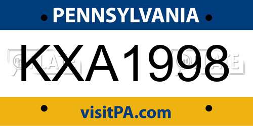 KXA1998 Pennsylvania License Plate