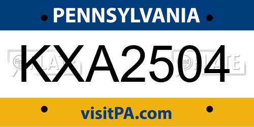 KXA2504 Pennsylvania License Plate