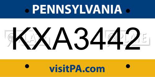 KXA3442 Pennsylvania License Plate