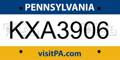 KXA3906 Pennsylvania License Plate