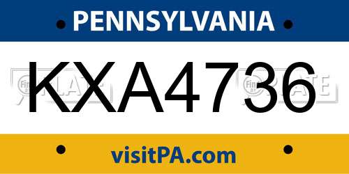 KXA4736 Pennsylvania License Plate
