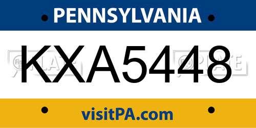 KXA5448 Pennsylvania License Plate