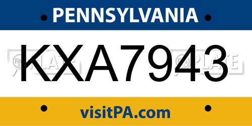KXA7943 Pennsylvania License Plate