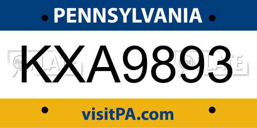 KXA9893 Pennsylvania License Plate