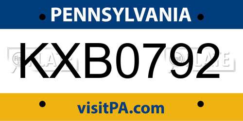KXB0792 Pennsylvania License Plate