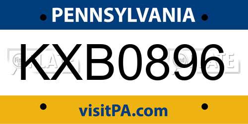 KXB0896 Pennsylvania License Plate