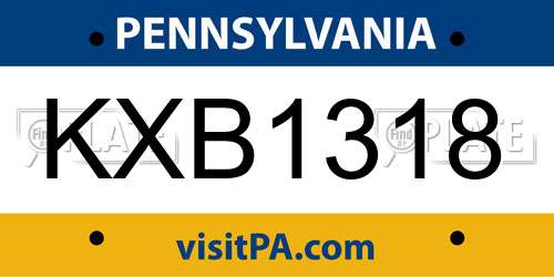 KXB1318 Pennsylvania License Plate