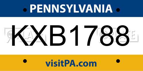 KXB1788 Pennsylvania License Plate