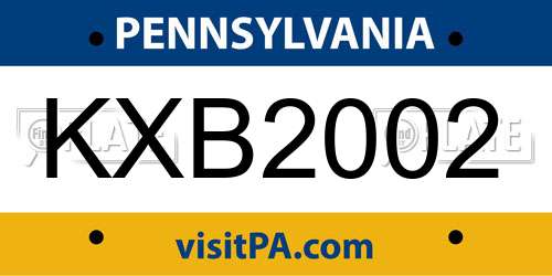 KXB2002 Pennsylvania License Plate