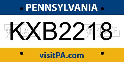 KXB2218 Pennsylvania License Plate