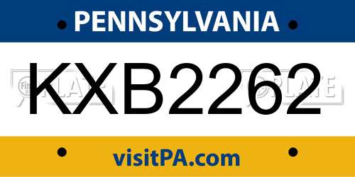KXB2262 Pennsylvania License Plate