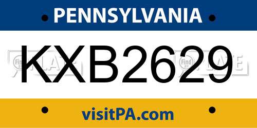 KXB2629 Pennsylvania License Plate
