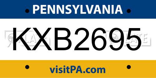 KXB2695 Pennsylvania License Plate