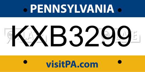 KXB3299 Pennsylvania License Plate