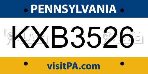 KXB3526 Pennsylvania License Plate