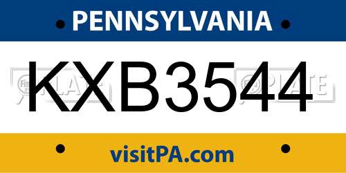 KXB3544 Pennsylvania License Plate
