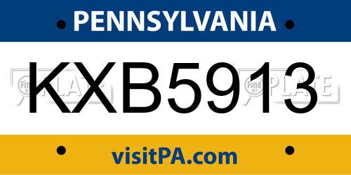 KXB5913 Pennsylvania License Plate