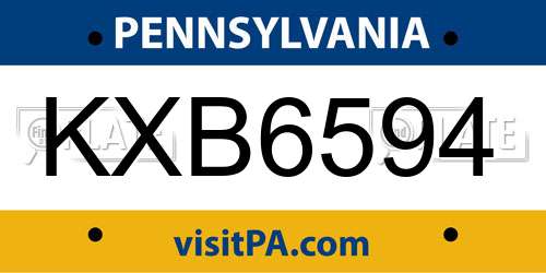 KXB6594 Pennsylvania License Plate