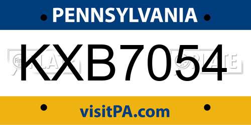 KXB7054 Pennsylvania License Plate