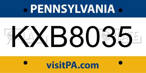KXB8035 Pennsylvania License Plate