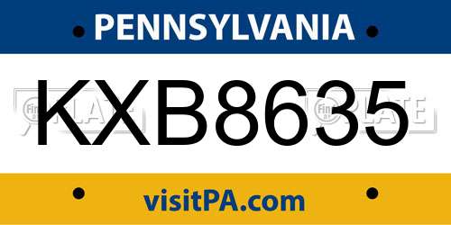 KXB8635 Pennsylvania License Plate