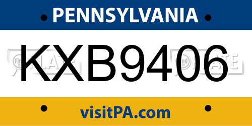 KXB9406 Pennsylvania License Plate