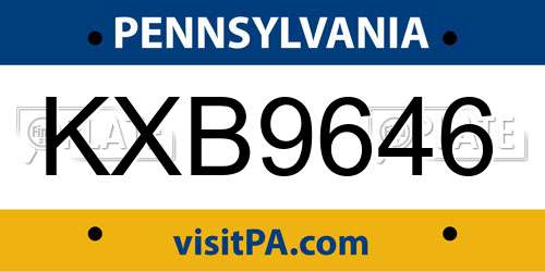 KXB9646 Pennsylvania License Plate