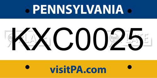 KXC0025 Pennsylvania License Plate