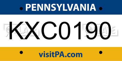 KXC0190 Pennsylvania License Plate