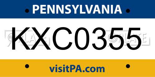 KXC0355 Pennsylvania License Plate