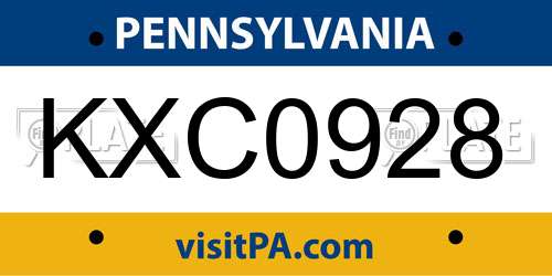 KXC0928 Pennsylvania License Plate