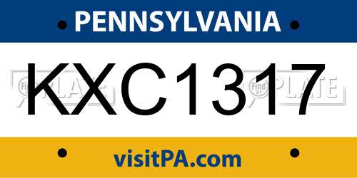 KXC1317 Pennsylvania License Plate