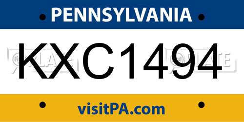 KXC1494 Pennsylvania License Plate