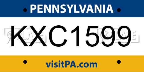 KXC1599 Pennsylvania License Plate