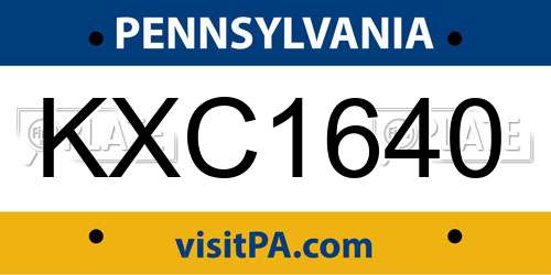 KXC1640 Pennsylvania License Plate