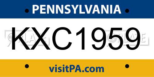 KXC1959 Pennsylvania License Plate