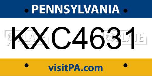 KXC4631 Pennsylvania License Plate