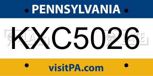 KXC5026 Pennsylvania License Plate