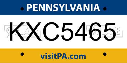 KXC5465 Pennsylvania License Plate