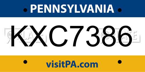 KXC7386 Pennsylvania License Plate