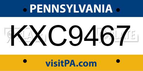 KXC9467 Pennsylvania License Plate