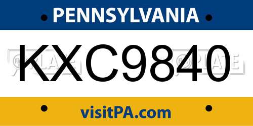 KXC9840 Pennsylvania License Plate