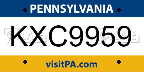 KXC9959 Pennsylvania License Plate