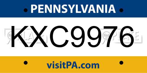 KXC9976 Pennsylvania License Plate