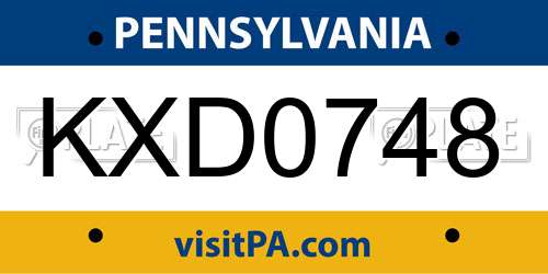 KXD0748 Pennsylvania License Plate