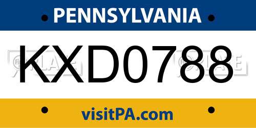 KXD0788 Pennsylvania License Plate
